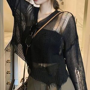 Distressed Grunge Crochet Sweater Gothic Y2K